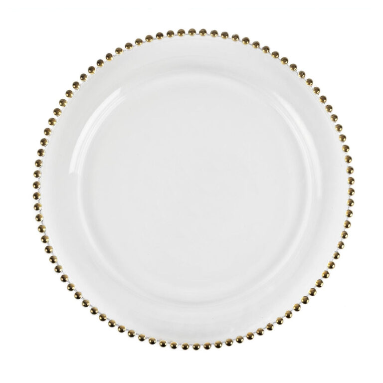 Round Gold Beaded Glass Plate 13in